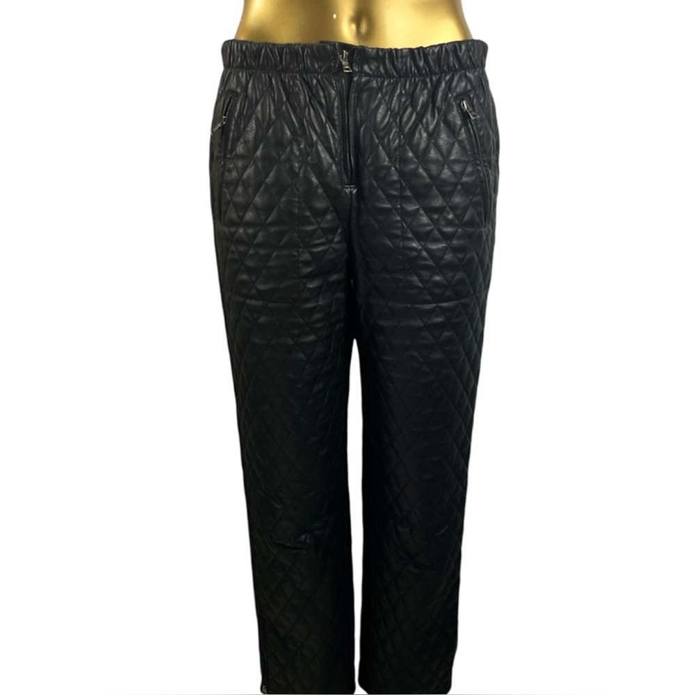 BCBGMAXAZRIA Lucien Black Quilted Faux Leather Ankle Zip Pants - Size Small